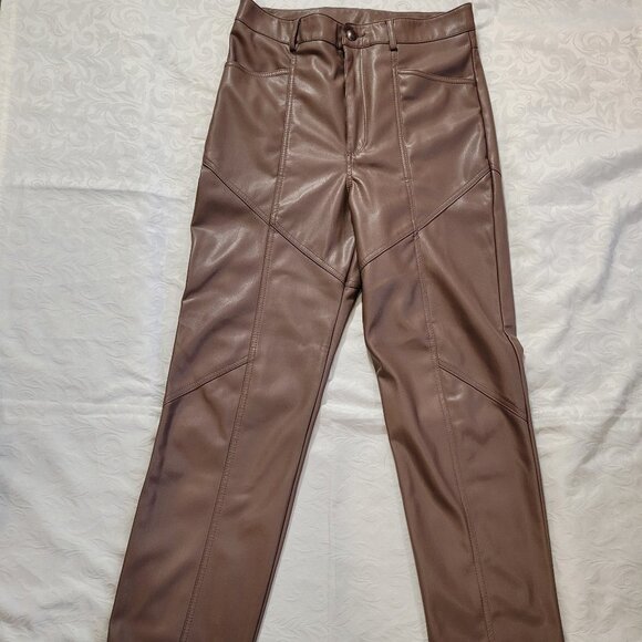 Dynamite Deep Taupe Gisele Faux Leather Utility Pants - Picture 4 of 7